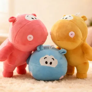 Cute cartoon hippo plush toy soft doll detail shot, colorful stuffed animal plushies for kids gift