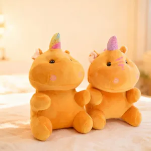 Cute yellow plush unicorn hippo stuffed animal soft toy for kids birthday gift home decor.