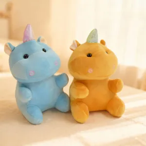 Cute unicorn hippopotamus plush toy, soft stuffed doll for kids, charming animal pillow gift.