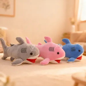 Cute soft shark plush toy stuffed animal doll with suction cup for kids and gifts.