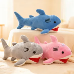 Cute plush shark stuffed toy with suction cup soft doll cartoon animal pillow gift for kids