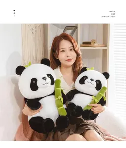 Süßer schwarz-weißer Panda Plüschtier mit Bambus Puppe weiches Stofftier Geschenk Kinder