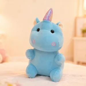 Cute blue unicorn hippo plush toy soft stuffed animal doll for kids gift home decor detail view