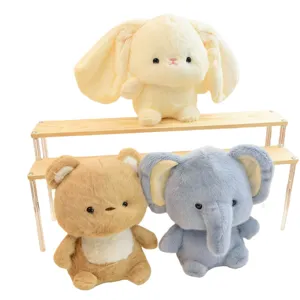 Cute plush toy set featuring rabbit bear and elephant desk companion dolls for kids.