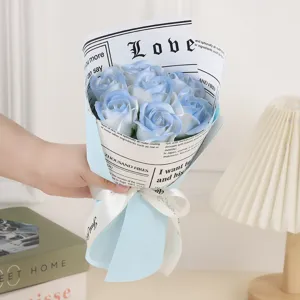 Blue soap rose bouquet gift for Valentine's Day romantic birthday party celebration present
