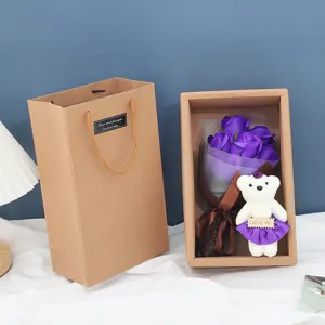Valentinstag Rosen Seifenblumen Blumenstrauß Geschenkbox mit süßem Bär und Papiertüte für Fest