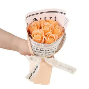 Orange soap rose flower bouquet gift wrapping with ribbon for Valentine Day birthday party