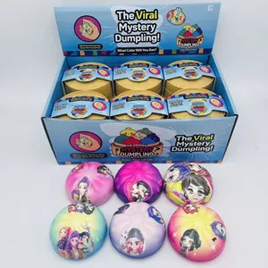 Viral mystery dumpling stress relief squeeze toy set with colorful design and display gift box.