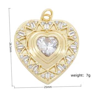 Gold plated heart pendant with micro pave cubic zirconia stones charm for DIY jewelry making