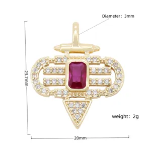 18k gold plated copper pendant with red stone and sparkling cubic zirconia crystals.