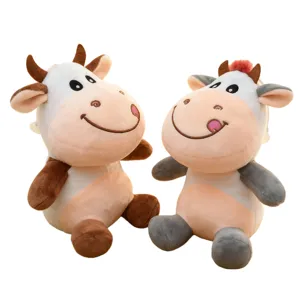 Cute cartoon cow plush toy soft stuffed animal doll for claw machine party gift 7 inch plushies