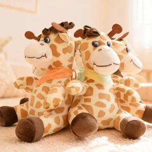 Cute Stuffed Giraffe Plush Toy With Colorful Scarf Soft Animal Doll Claw Machine Toy For Kids Party Gift