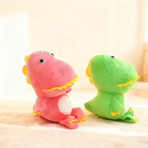 Cute dinosaur plush toy detail shot, soft plush material with bright colors and cute design.