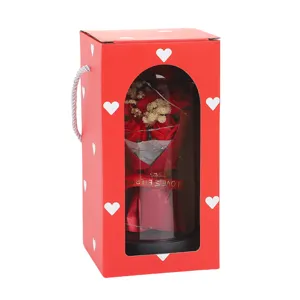 Red glass dome rose soap flower gift box for valentine day anniversary birthday present