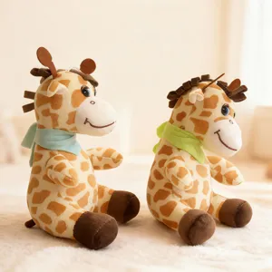 Cute plush giraffe soft toy with cute scarf, perfect for claw machine and gift giving.