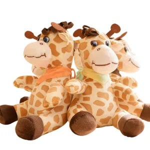 Cute giraffe plush toy with colorful scarf, soft stuffed animal doll for gifts and parties.