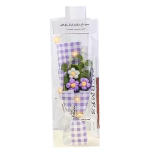 Handmade crochet flower bouquet with gift bag and led lights for romantic valentines day