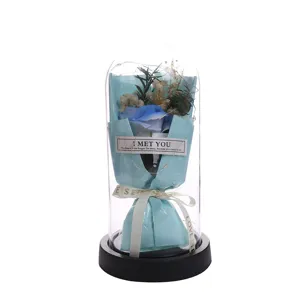 Glass dome eternal rose soap flower gift romantic Valentine's Day present home decor ornament