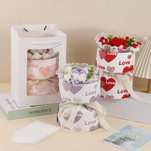 Handmade Crochet Knitted Wool Flower Bouquet Gift Box With Lights Desktop Ornament Valentine's Day Gift