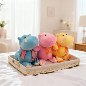 Cute cartoon hippo plush toy set, colorful soft stuffed animal dolls with lovely scarves.