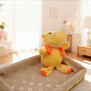Cute yellow hippo plush toy detailed view, soft stuffed animal doll for kids home decor.