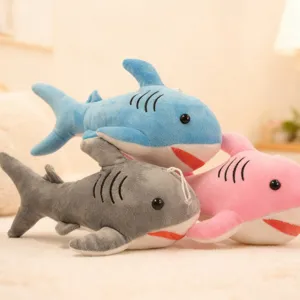 Cute cartoon shark plush toy set, soft stuffed animal doll with hanging loop for kids.