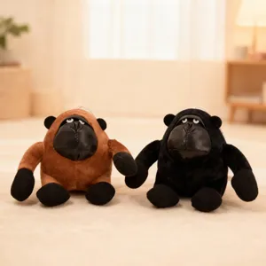 Cute gorilla plush toy detail view, funny stuffed animal doll for claw machine and gifts.