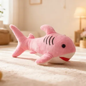 Cute pink shark plush toy soft stuffed animal doll for kids gift cozy home decor room