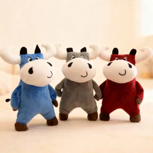 Cute cartoon bull plush toy doll, soft stuffed animal toy for kids and home decor.