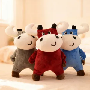 Cute cartoon bull plush toy, soft stuffed animal doll for kids, creative gift and home decor.