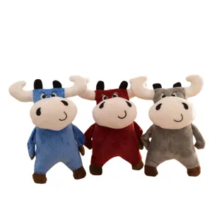 Cute cartoon bull plush toy set, soft stuffed animal doll for kids and home decor.