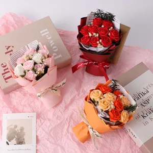 Mini 9-rose soap flower bouquet gift set, romantic Valentine's Day decor and tabletop display.