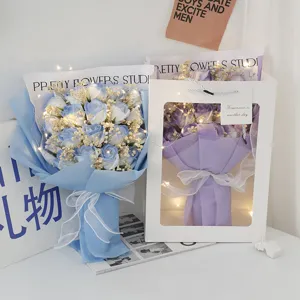 Romance Soap Rose Gypsophila Dried Flower Bouquet With LED Light Gift Bag For Valentine Day Party Home Decor