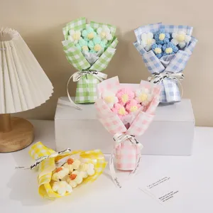 Handmade crochet puff flower bouquet detail, colorful knitted gift for special occasions.