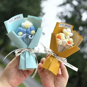 Mini knitted flower bouquet handmade crochet floral gift for Qixi festival romantic occasions