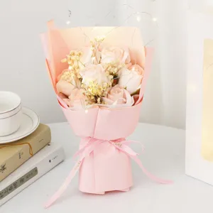 Pink soap rose bouquet with fairy lights gift for birthday, Valentine's Day, and anniversary.