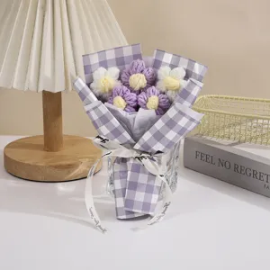 Handmade crochet puff flower bouquet knitted cute mini floral gift desktop decor