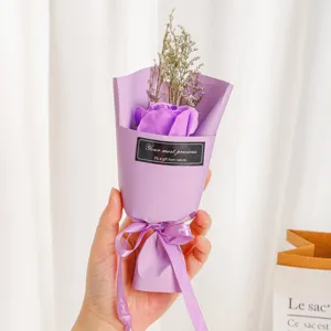 Mini purple soap rose flower bouquet with dried fillers for romantic Valentine gift