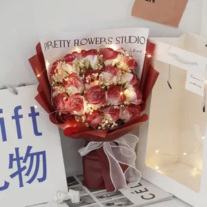 Soap rose bouquet with fairy lights valentine gift artificial flower romantic present decoration