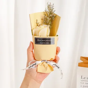 Mini soap rose dried flower bouquet gift box handheld valentine present for romantic occasions.