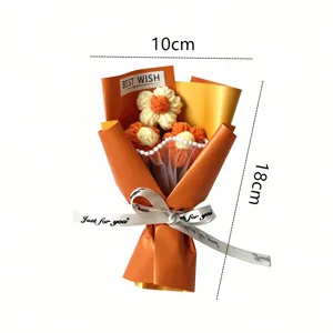 Mini crochet flower bouquet knitted woolen artificial flowers gift for Valentine's Day gift.