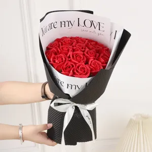 Ramo de Flores de Jabón de Rosa Artificial Con Cadena de Luces y Bolsa Regalo San Valentín