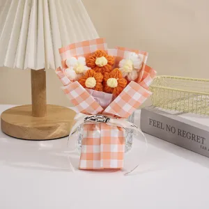Handmade knitted puff flower bouquet for Valentine day gift and lovely home decor