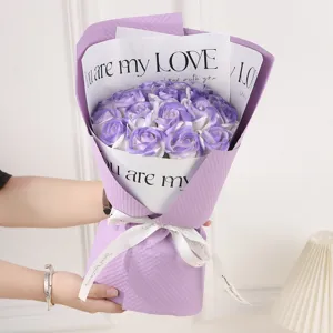 Ramo de rosas de jabón moradas artificiales regalo para san valentín cumpleaños
