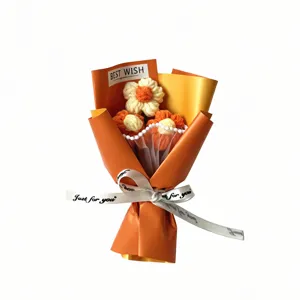 Handcrafted knitted crochet flower bouquet mini wool floral gift for festival and party