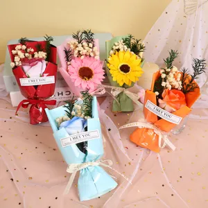 Mini Soap Flower Dried Rose Bouquet Artificial Flowers Gypsophila Small Bouquet Gift For Valentine Day Home Party Decor