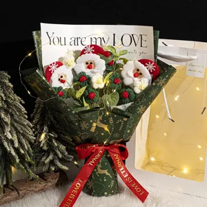Handmade Christmas knitted wool bouquet artificial flower gift for girlfriend and boyfriend