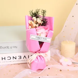 Mini soap rose bouquet with dried gypsophila, perfect romantic gift for Valentine's Day.