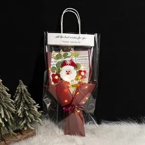 Handcrafted Christmas crochet knitted wool flower bouquet gift with led lights detail view