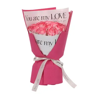 Ramo de flores artificiales de rosas de jabón rosa regalo para novia en San Valentín